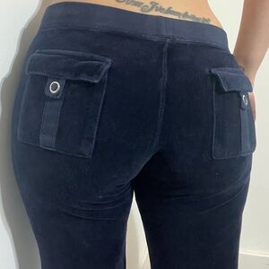 Y2K Juicy Couture Velour Flare Track Pants Navy small petite